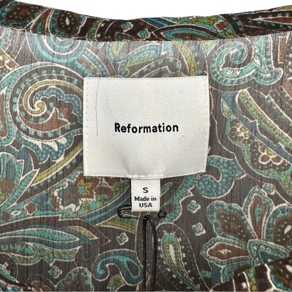 NWT Reformation Becca Dress - Brown Green Paisley Maxi Dress w/ Slip Liner sz S - Picture 10 of 16